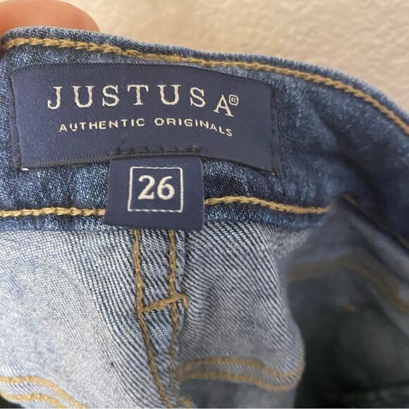 JustUSA mid high rise frayed hem stretch skinny jeans dark wash size 26 /28L - Picture 8 of 11